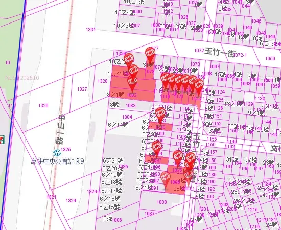 永信集團持續收購周邊土地，紅色處為已實登曝光土地成交資訊
