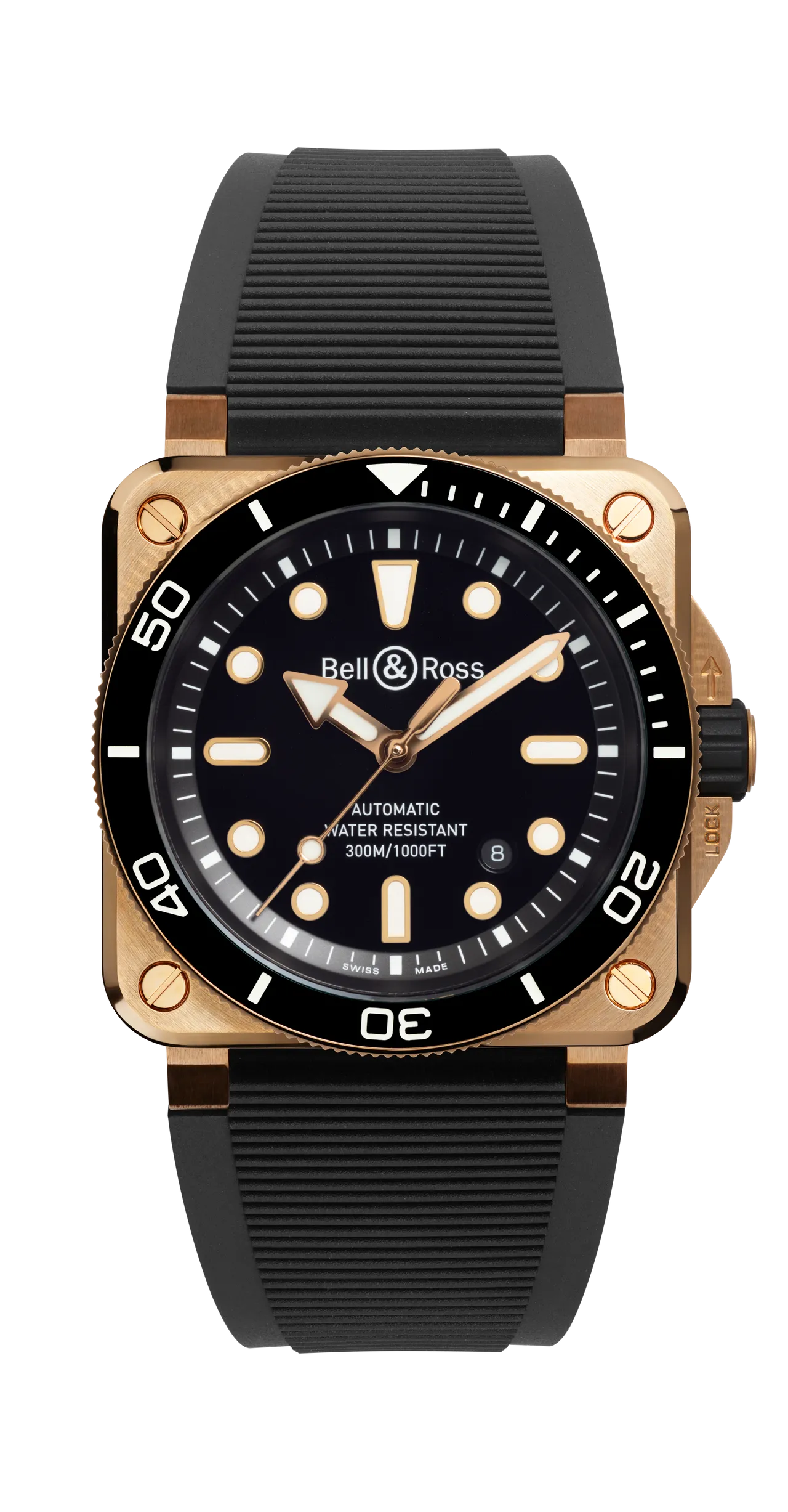 Bell & Ross BR-03 Diver Black Bronze，42mm，緞面打磨及拋光CuSn8錫青銅錶殼，亮漆黑色錶盤，黑色橡膠與超強韌黑色合成織布錶帶，BR-CAL.302-1自動機械機芯，動力儲存54小時，防水深度300米，限量999只，17萬2000元。品牌提供