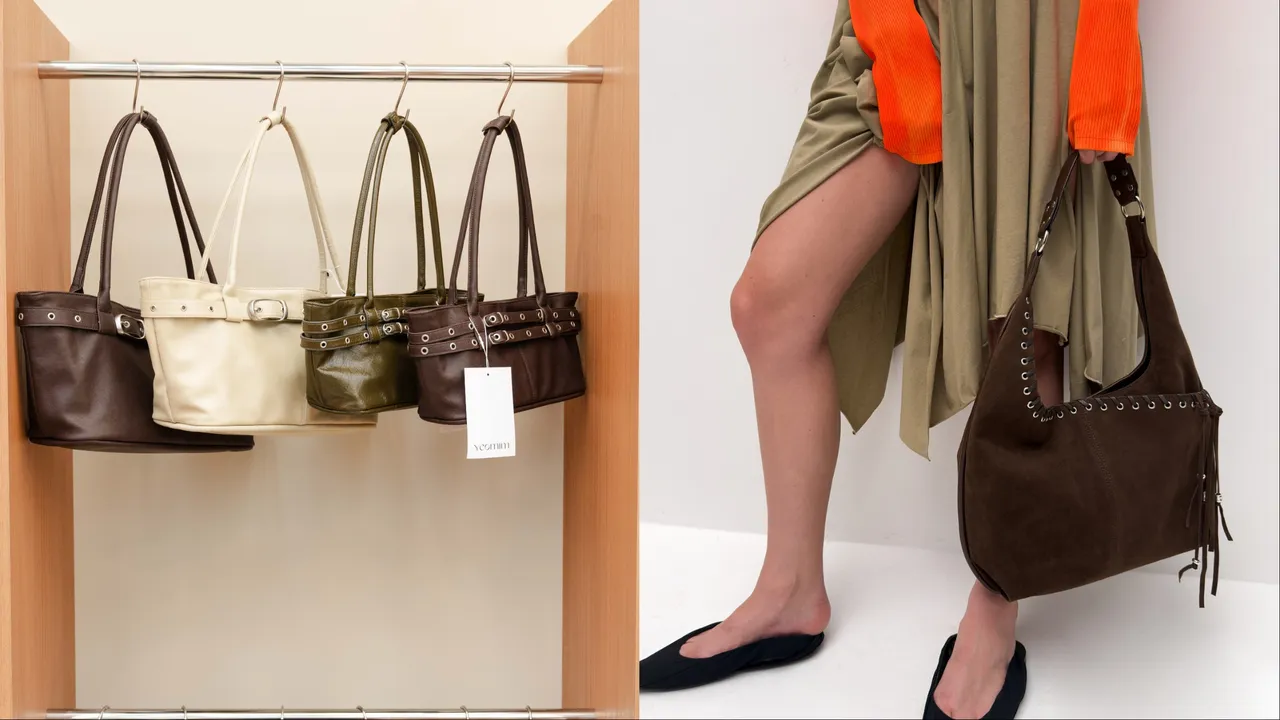 首爾包袋品牌YEOMIM以俐落線條與金屬孔眼細節為特色，slash hobo bag（右）4380元。品牌提供