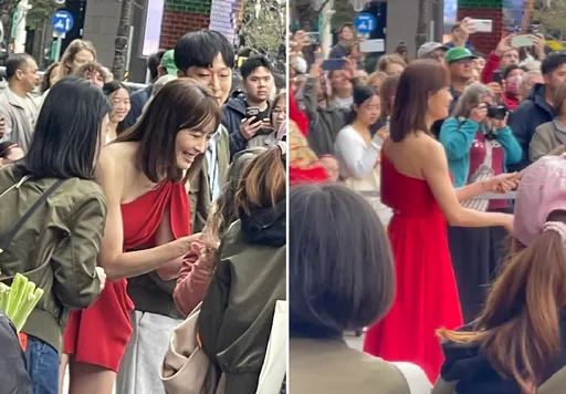 太吸睛！賈永婕大年初一斜肩紅衣擊鼓賀歲　台北101前發紅包下午3點還有一場