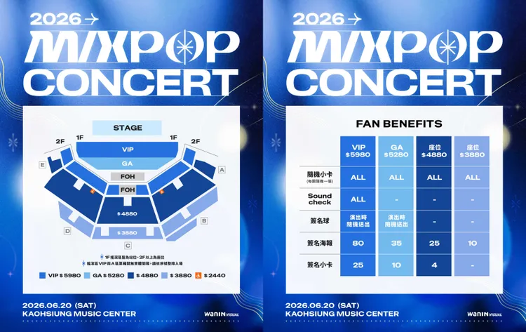 MIXPOP拼盤演唱會票價、福利出爐。網銀國際影視提供