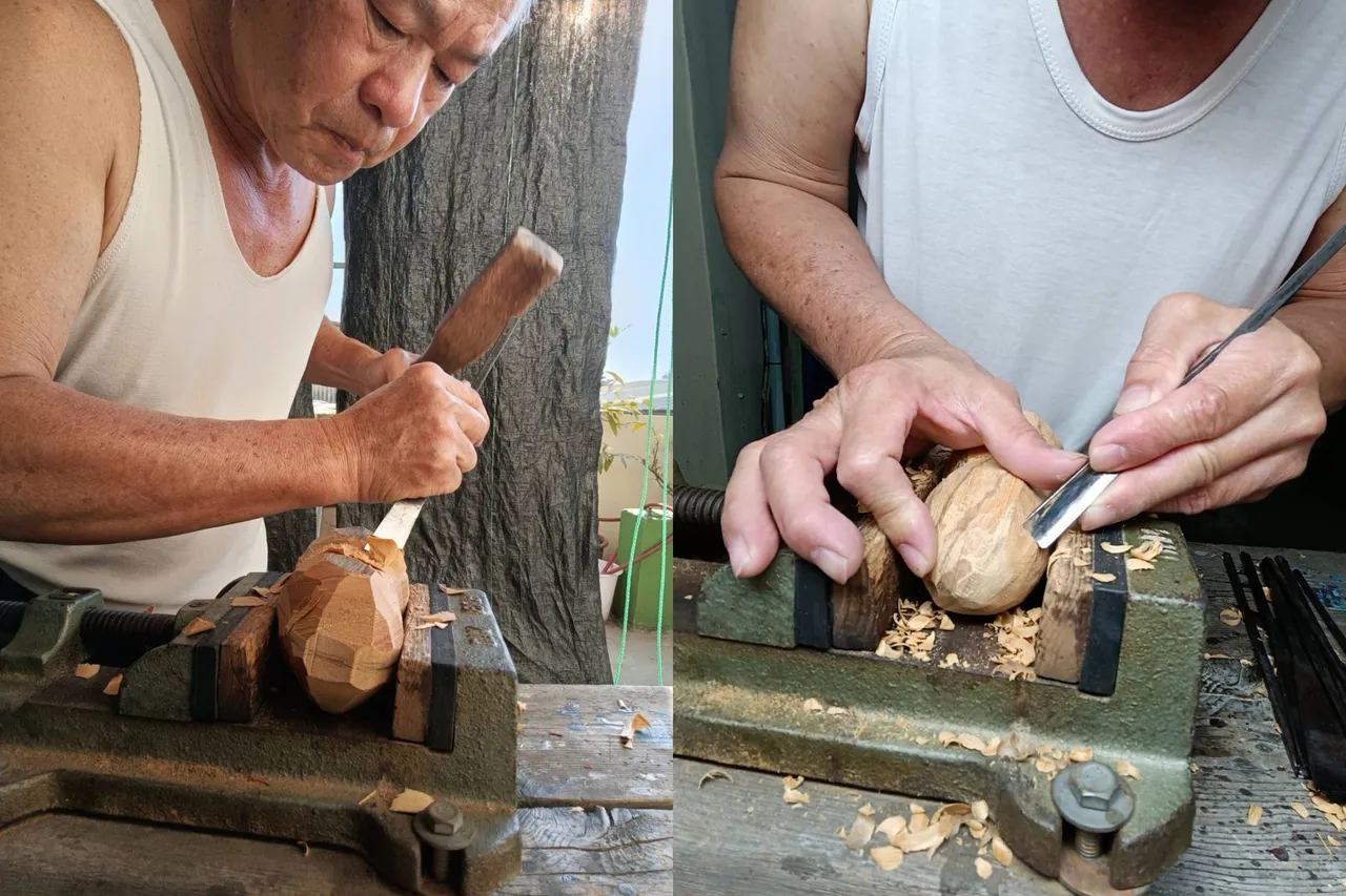 曾慶棟的木雕「孤一味」是花生，鑽研的結果讓他作品可以「以假亂真」。曾慶棟提供