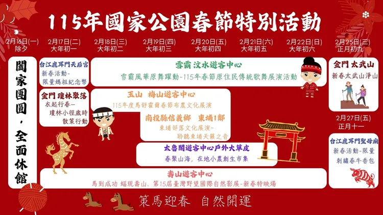 15年國家公園春節特別活動一覽表。內政部提供