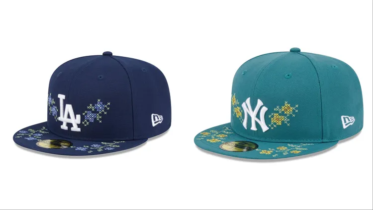 NEW ERA「59FIFTY PACK – GARDEN」洛杉磯道奇海邊藍帽款（左）、紐約洋基松葉綠帽款（右），各1680元。品牌提供
