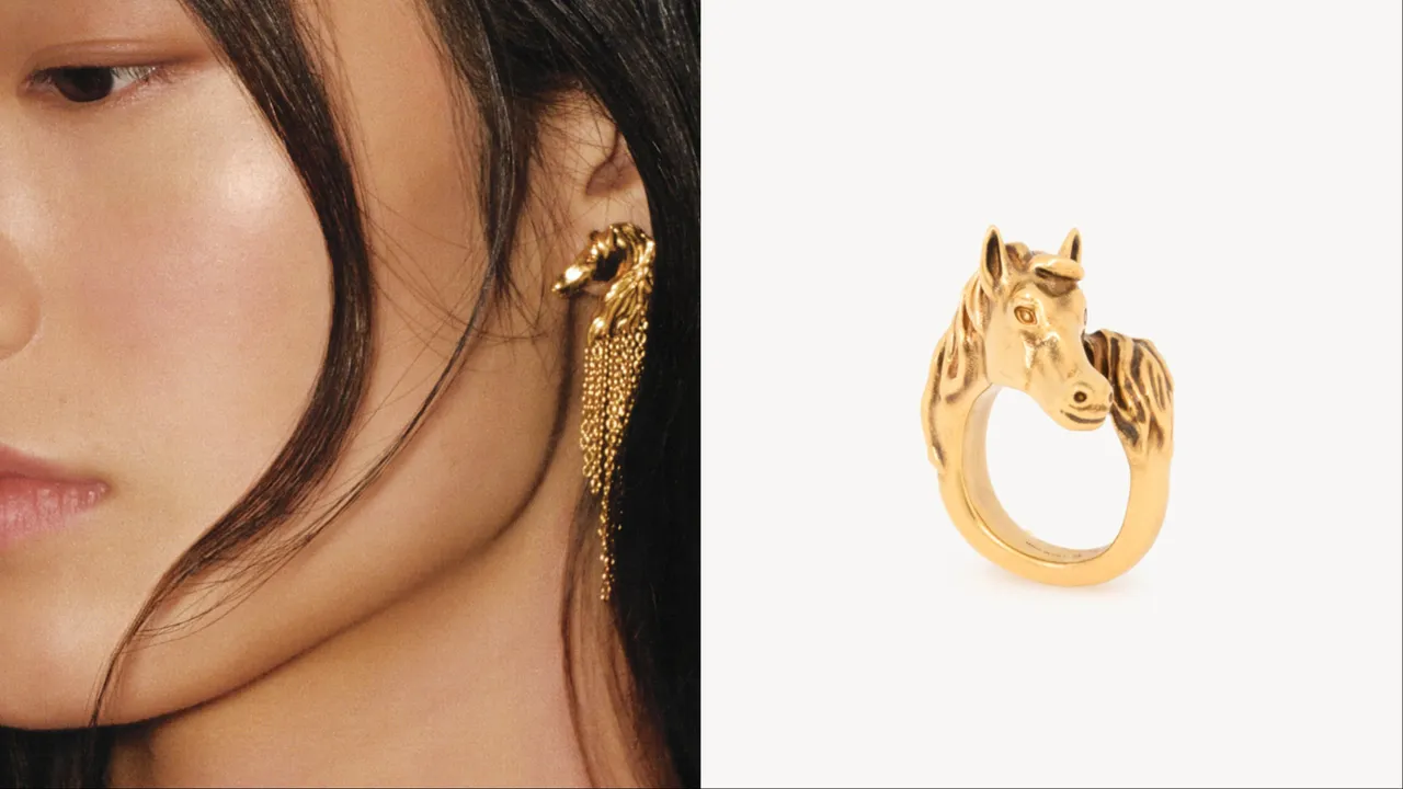 Chloé將質感復古金色打造的馬頭綴以流蘇，或是勾勒出簡約線條。品牌提供