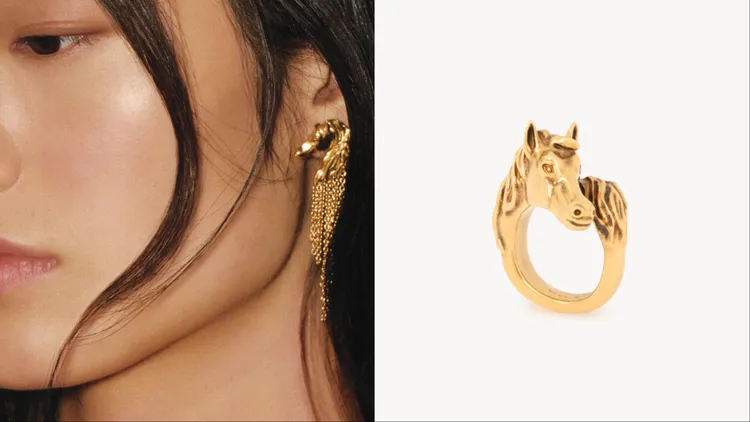 Chloé將質感復古金色打造的馬頭綴以流蘇，或是勾勒出簡約線條。品牌提供