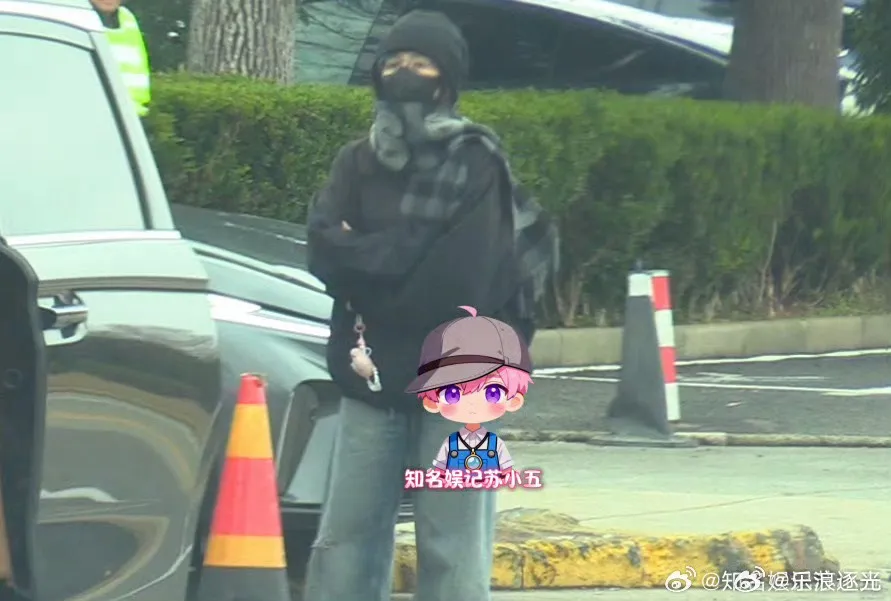 白鹿一下車雙手環抱眼神犀利，看起來非常不悅。翻攝自微博