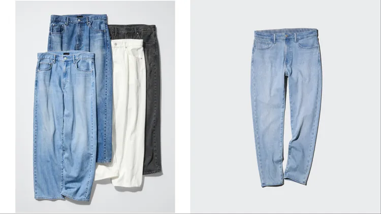 UNIQLO男裝寬版牛仔褲（左）、EZY牛仔褲（右），各1290元。品牌提供