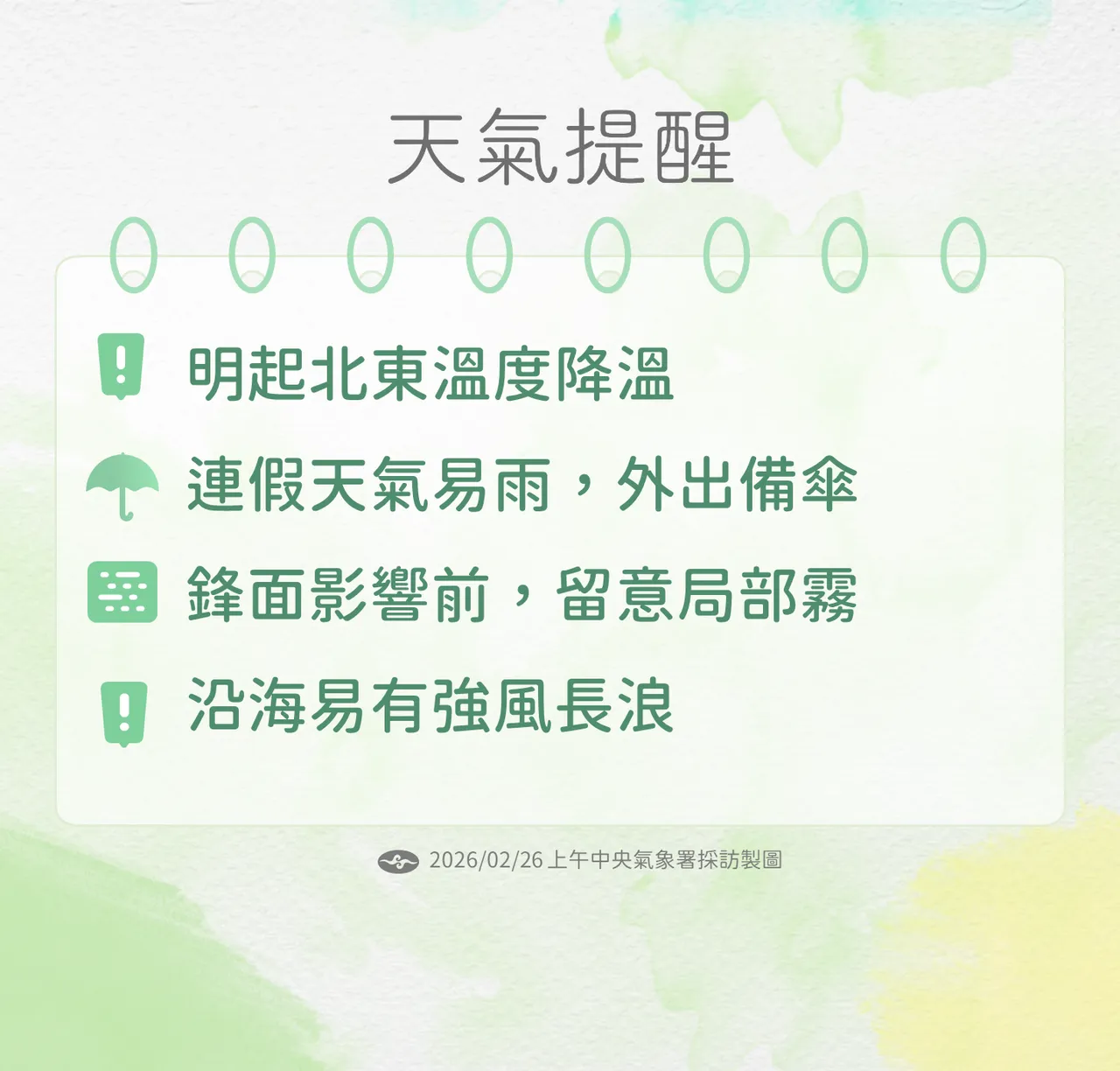 天氣提醒。氣象署提供