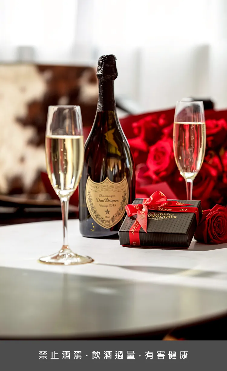 國聯大飯店「情人月住房專案」為戀人提供極致奢華享宴，香檳王加購價8200元。國聯大飯店提供