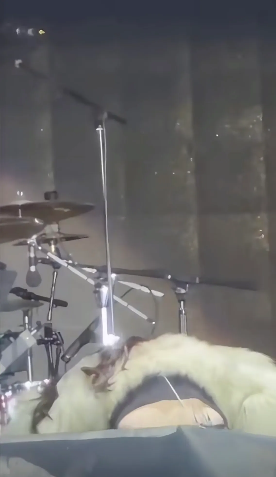 于文文演唱時突然轉身蹲下不動，而後癱軟倒地失去意識。翻攝微博