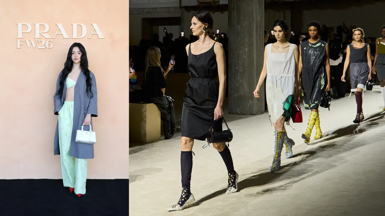 韓星金泰梨以難得的性感造型，欣賞PRADA 2026秋冬大秀。品牌提供