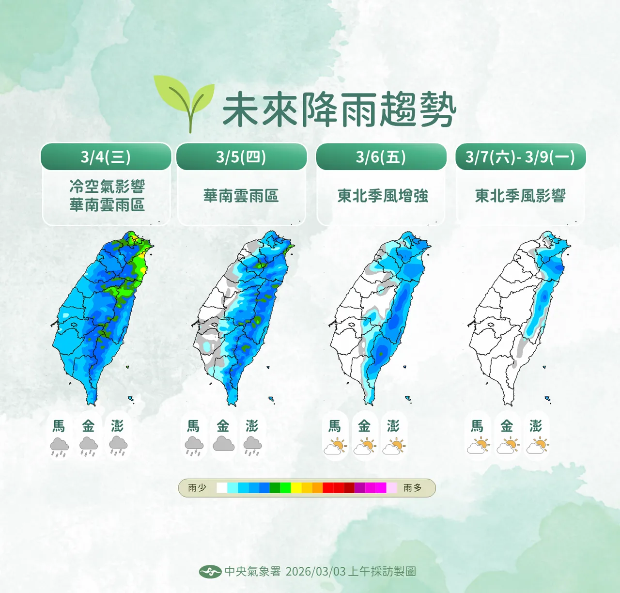 未來降雨趨勢。氣象署提供