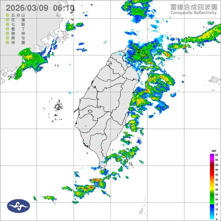 今(9)日基隆北海岸、新北市(雙溪)及宜蘭地區有局部大雨發生的機率，請注意。中央氣象署
