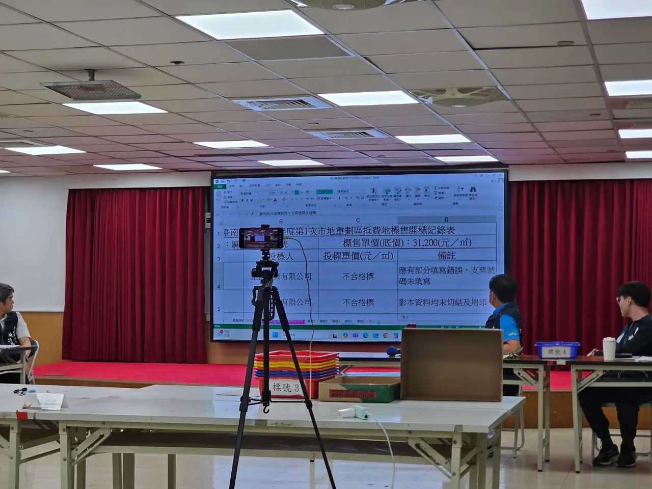 今日南市府土地標售，僅4封標單集中在麻豆工業區，當中兩封還出現投標過程資格不符。蘇姓讀者提供