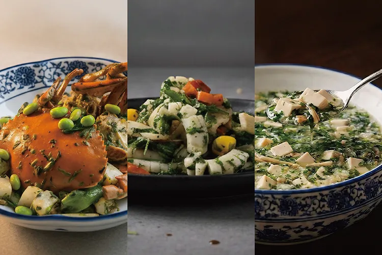 醉月樓春季限定「春薺正當時」，以薺菜貫穿冷盤、主菜與湯品，展現江南料理順時而食的細膩風味。台南遠東香格里拉提供