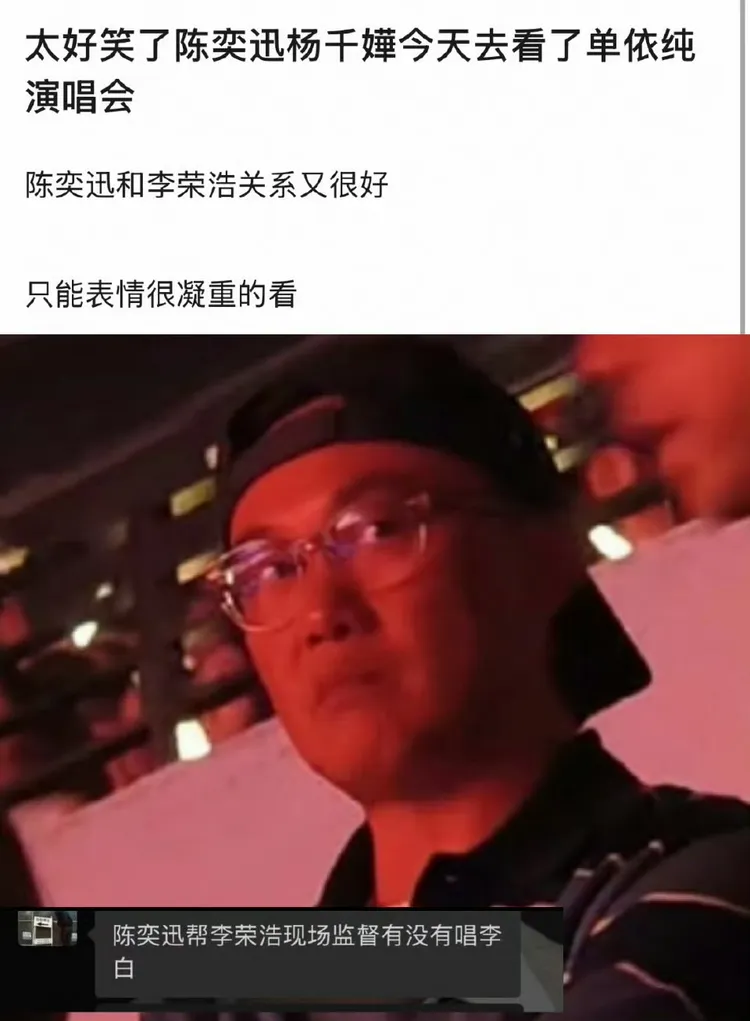 陳奕迅現身觀看單依純演唱會，嚴肅神情還被網友做成表情包。摘自微博
