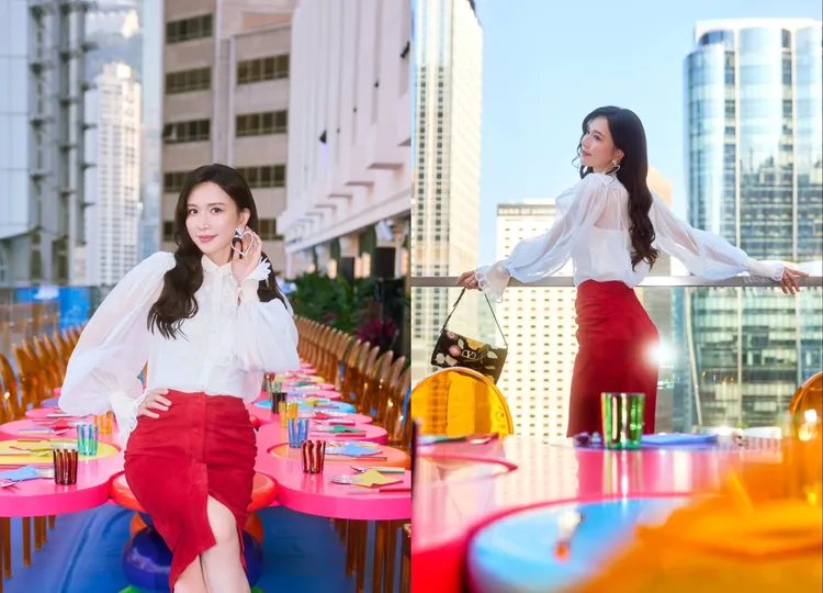 林志玲換上Valentino雪紡上衣搭配紅色半身裙，散發出仙女氣息。翻攝林志玲IG