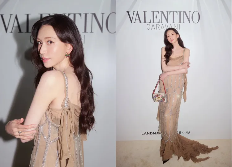 林志玲另也換上Valentino裸膚色低胸禮服，展現名模氣場。翻攝林志玲IG