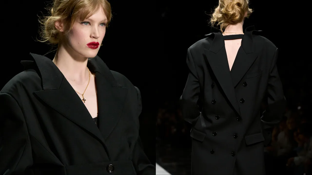 雙排釦外套的工藝細節延伸至背部。品牌提供