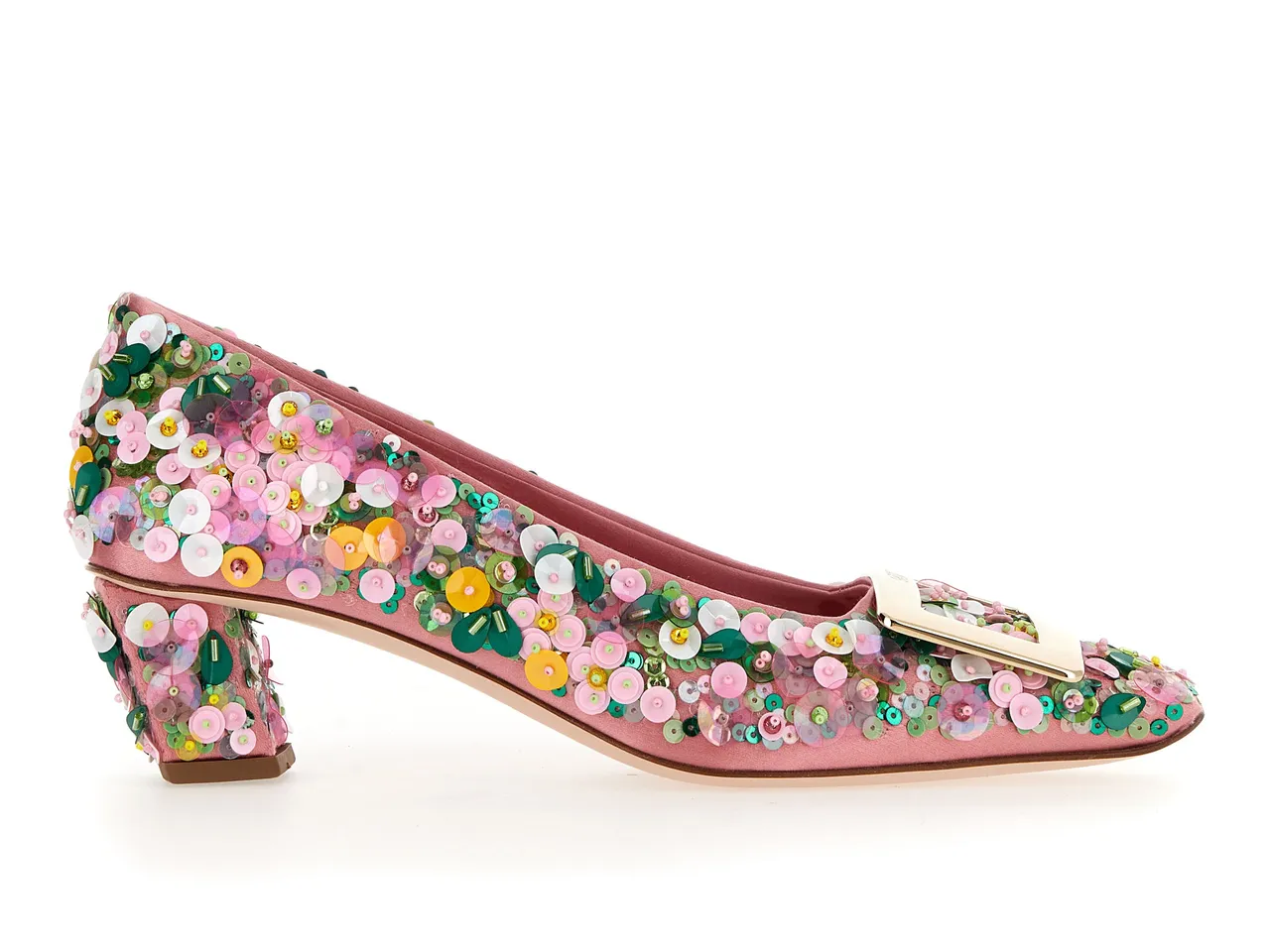 ROGER VIVIER Belle Vivier古典玫瑰粉刺繡跟鞋，7萬9900元。品牌提供