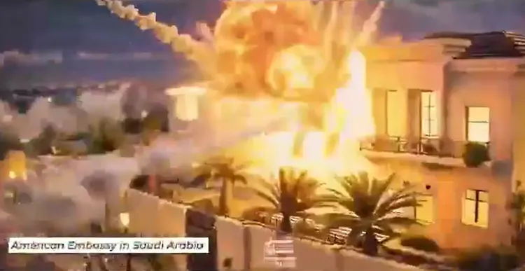 畫面為轟炸沙國美國大使館示意圖。翻攝X