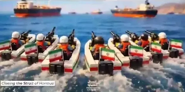 畫面出現伊朗封鎖荷姆茲海峽。翻攝X