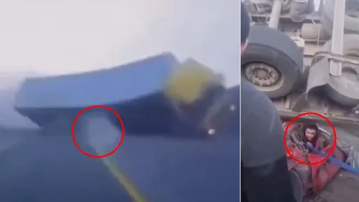 影片｜貨櫃車翻迎面砸落　馬自達被壓爛「駕駛奇蹟活下來」