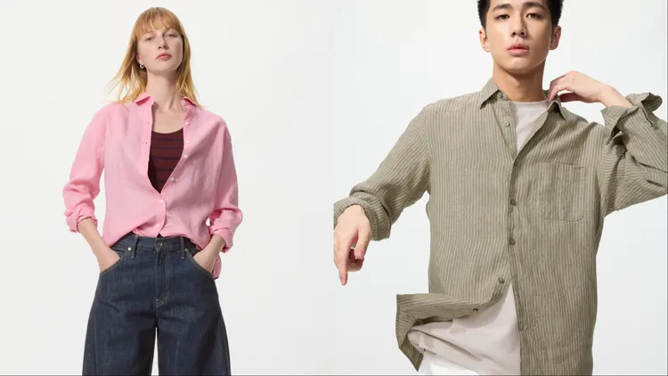 UNIQLO女裝特級亞麻襯衫（左）、特級亞麻條紋襯衫（右），各1290元。品牌提供