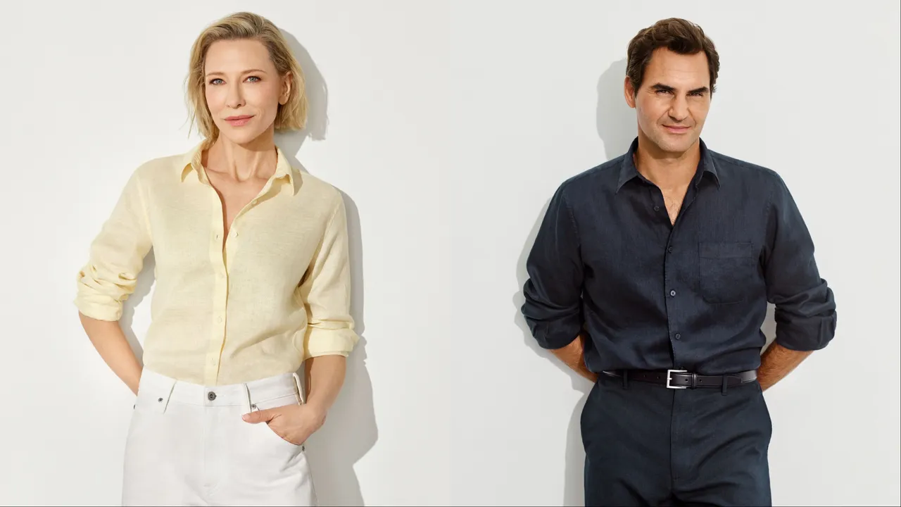 凱特布蘭琪（左）、費德勒（右）聯手演繹UNIQLO春季形象大片。品牌提供