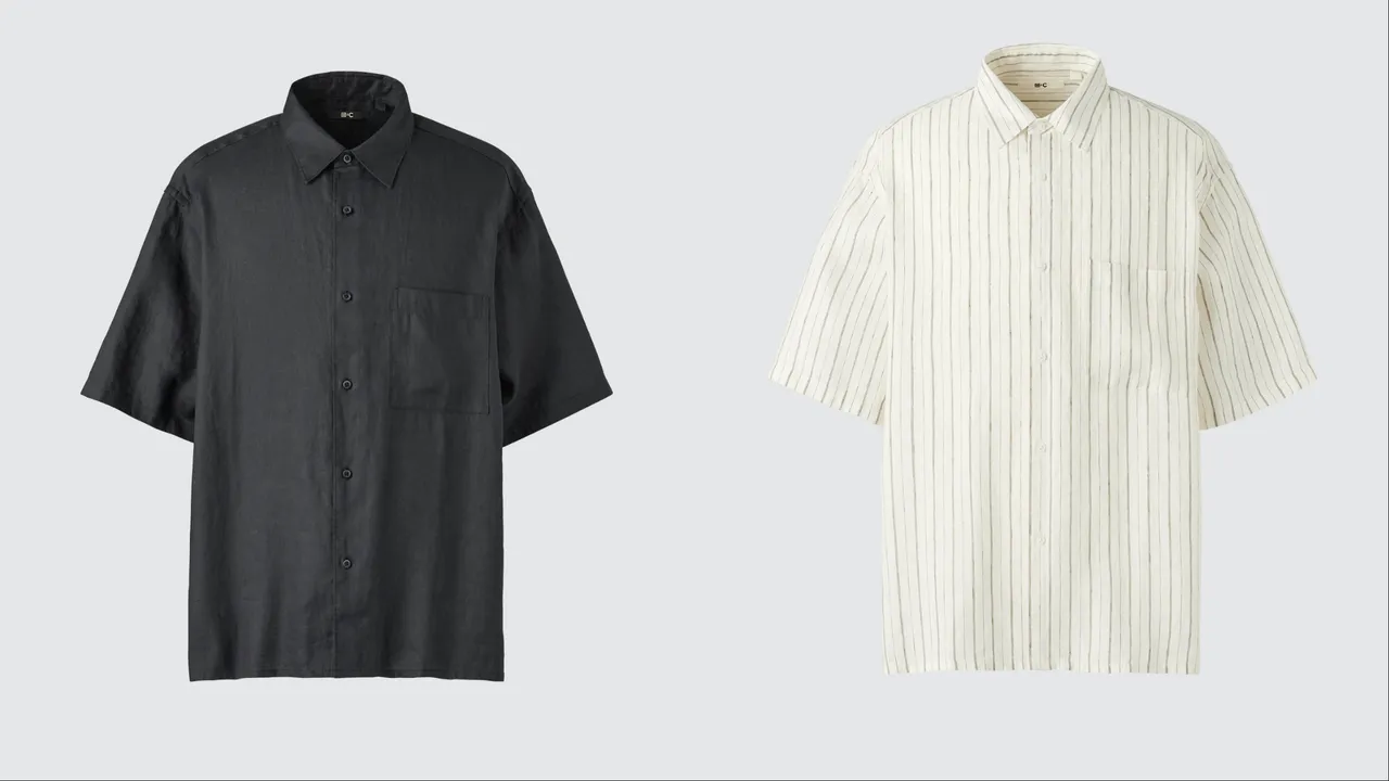 UNIQLO : C特級亞麻寬版襯衫（左）、特級亞麻條紋寬版襯衫（右），各1290元。品牌提供