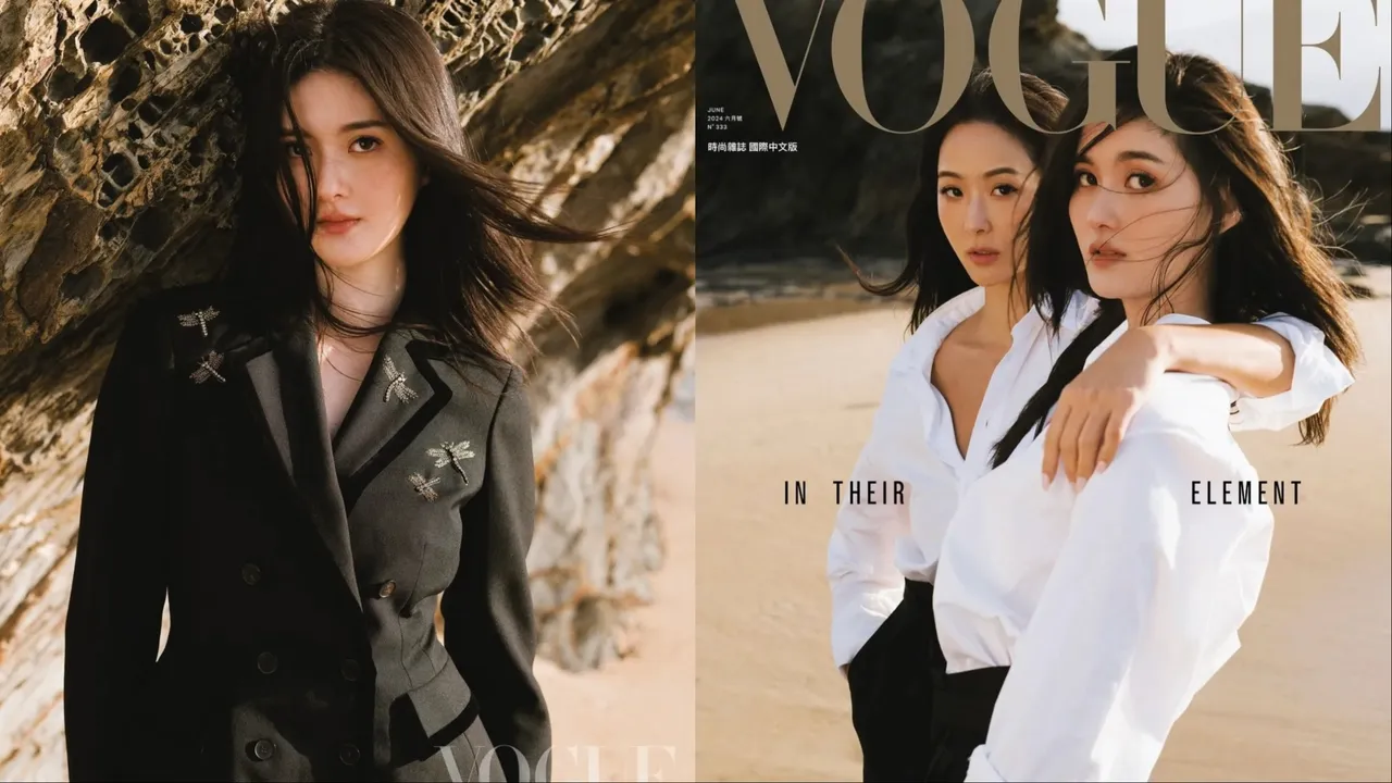 廖思惟（左圖、右圖左）的IG首篇貼文，還是與媽媽孫芸芸一同拍攝的雜誌封面。翻攝《VOGUE》IG
