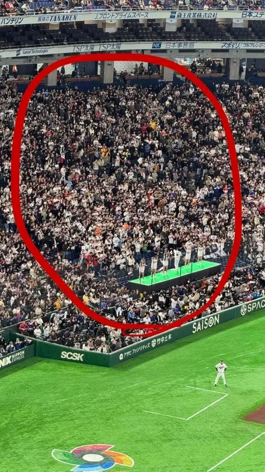 只有紅色圈起來區是韓國球迷，現場9成5都是台灣球迷。翻攝游書庭臉書