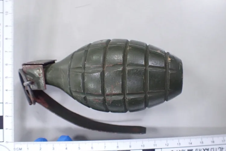 手榴彈為塑膠製仿真品，可能為生存遊戲玩家所遺棄。翻攝畫面