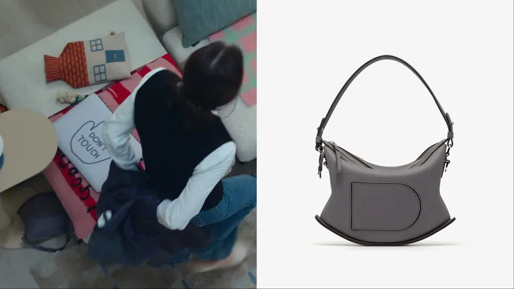 Jisoo搭配Delvaux Pin Swing石韻灰。左圖翻攝Netflix、右圖品牌提供