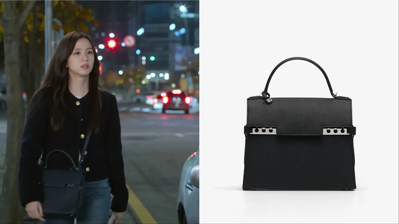 Jisoo搭配Delvaux Tempete MM黑色。左圖翻攝Netflix、右圖品牌提供