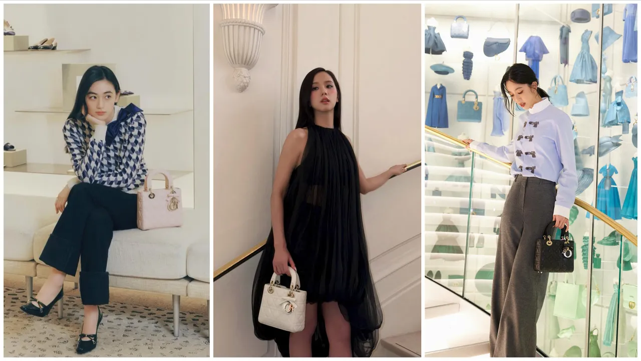 八木莉可子（左起）、Jisoo、陳庭妮演繹Dior新一季帶有蝴蝶結的作品。翻攝IG