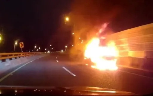 台64東向三重段深夜火燒車　男駕駛破窗割傷手死裡逃生