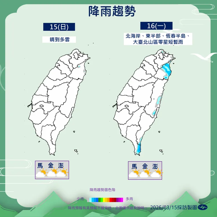 未來降雨趨勢。氣象署提供