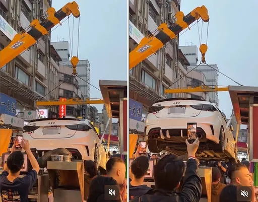寧夏夜市「違停小哥哥」紅了　愛車升天！宛如大型夾娃娃機