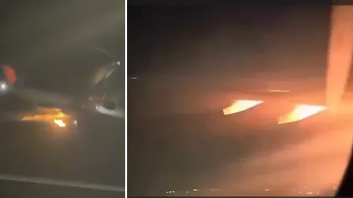 驚悚影片！達美客機「引擎半空起火」　乘客驚聲尖叫