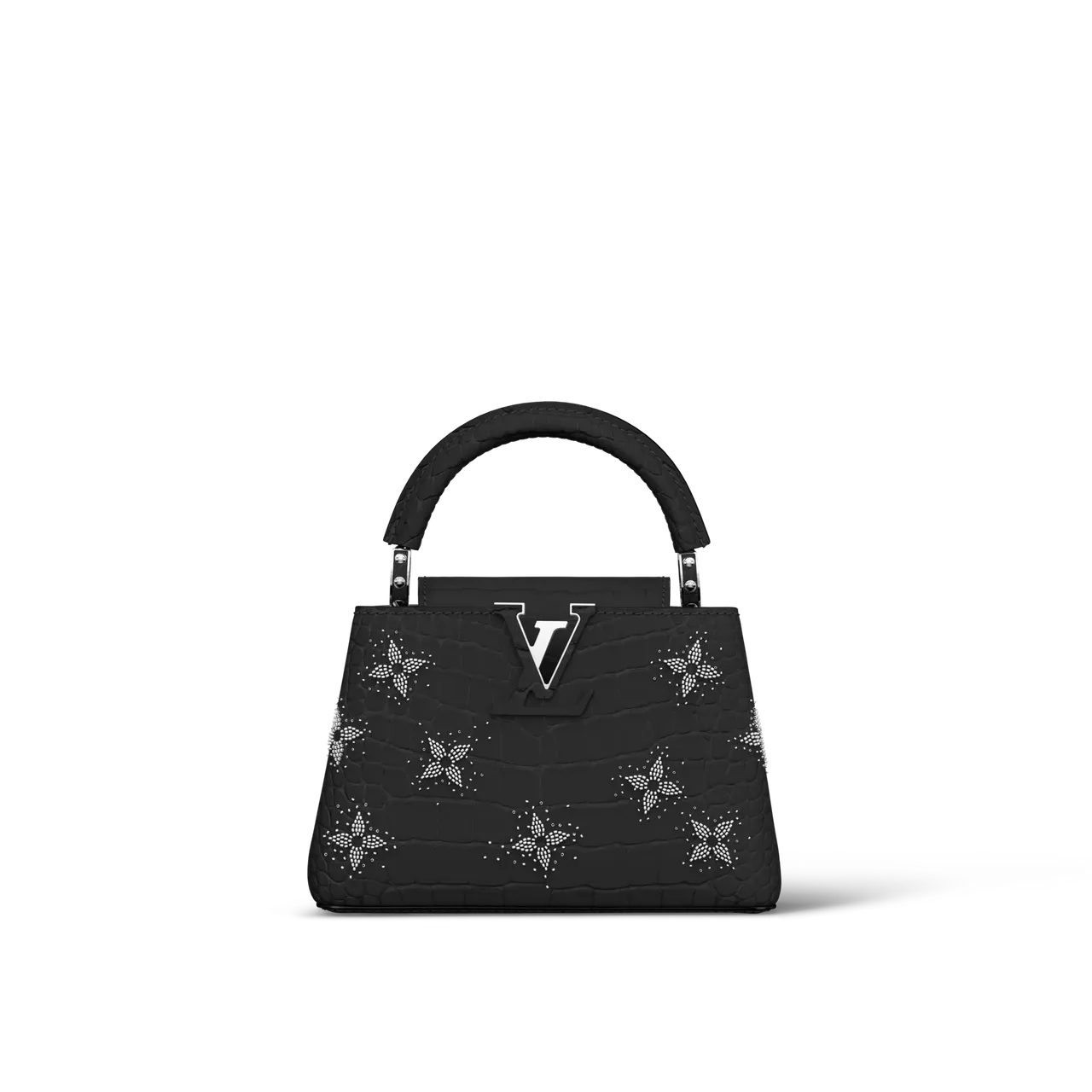 Capucines Mini黑色啞光鱷魚皮革提包，110萬元。品牌提供