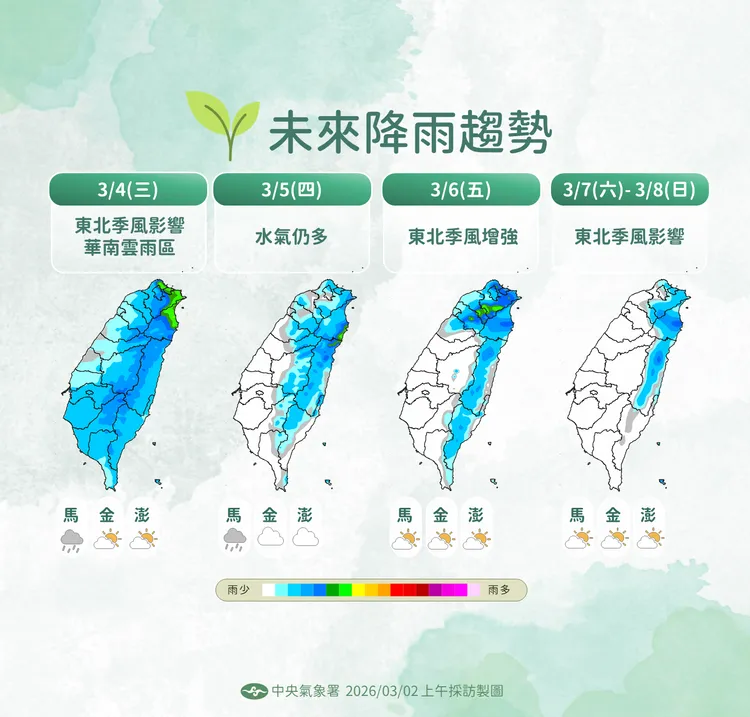 未來降雨趨勢。氣象署提供