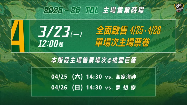 台啤雲豹的四月底主場售票時程。台啤雲豹提供
