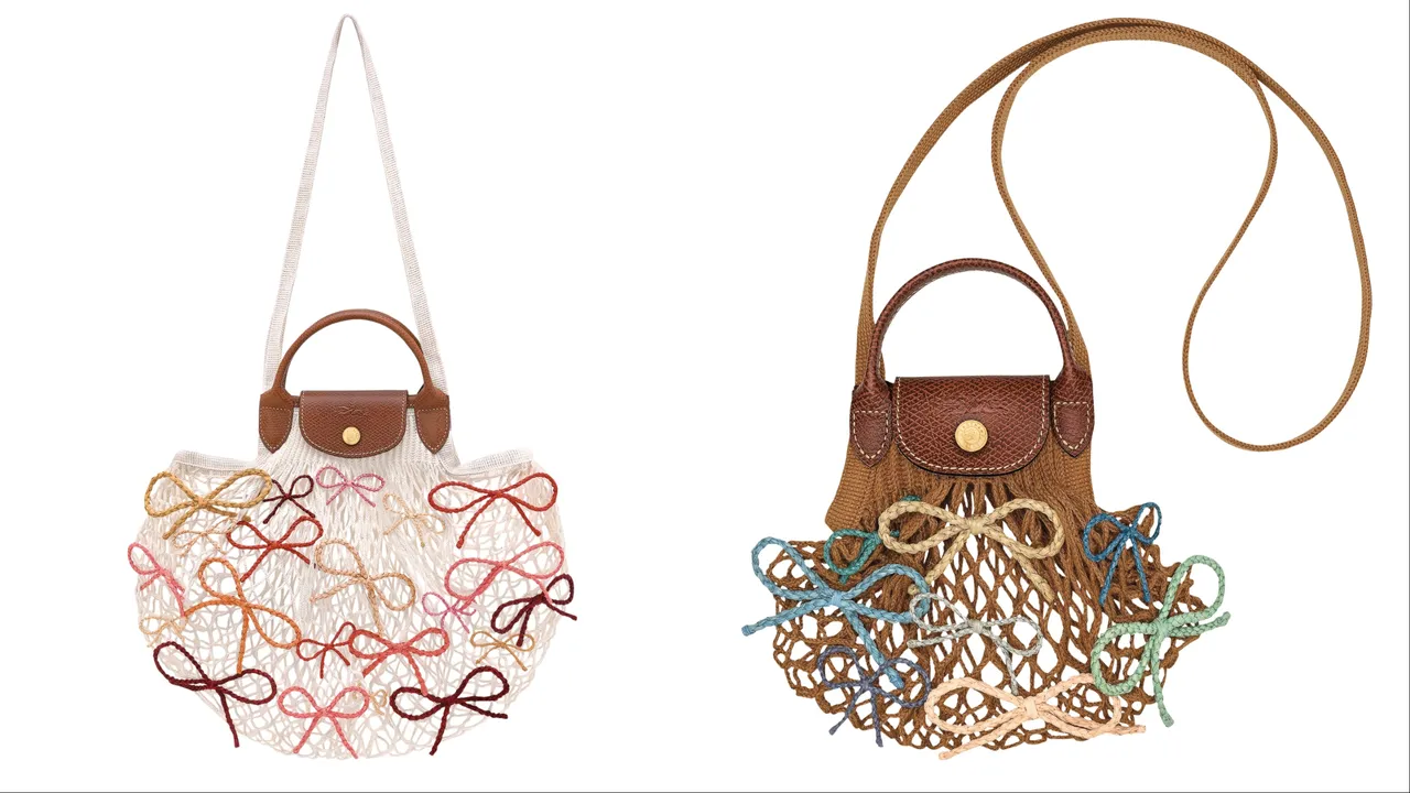 Longchamp Le Pliage Filet系列織網包L（左）6800元、Le Pliage Filet系列織網包XS（右）5900元。品牌提供