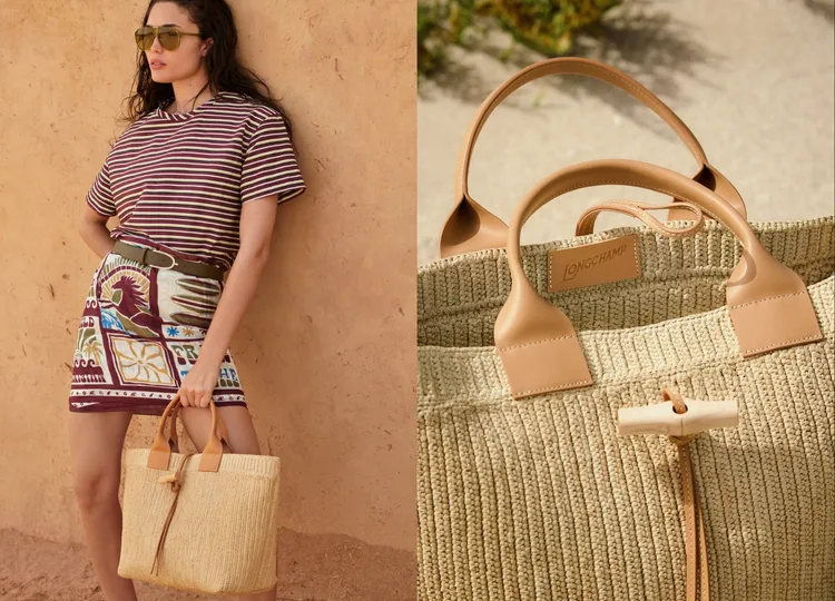 Le Roseau Raffia大型托特包由天然拉菲草一體鉤織而成，包身點綴木質雕刻的竹節釦。品牌提供
