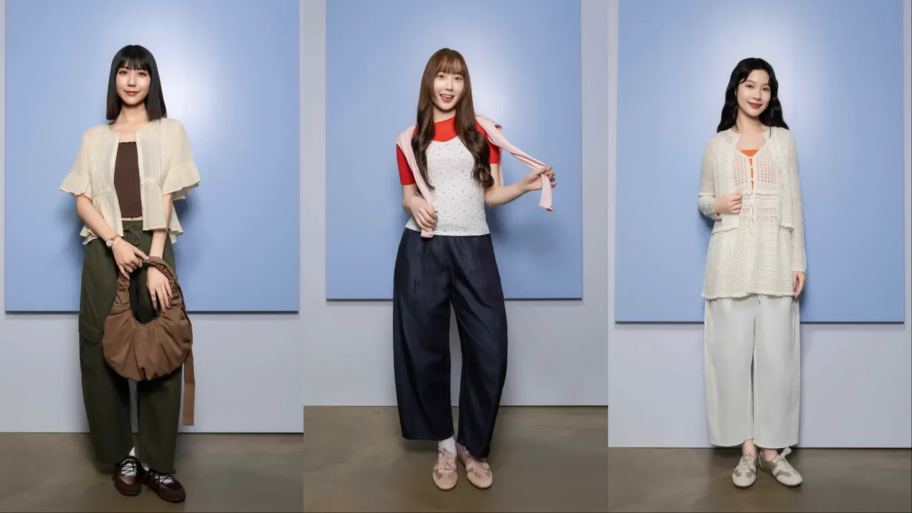 GU本季推出工作錐形褲（左起）、輕型牛仔錐形褲、輕便錐形褲等單品。品牌提供