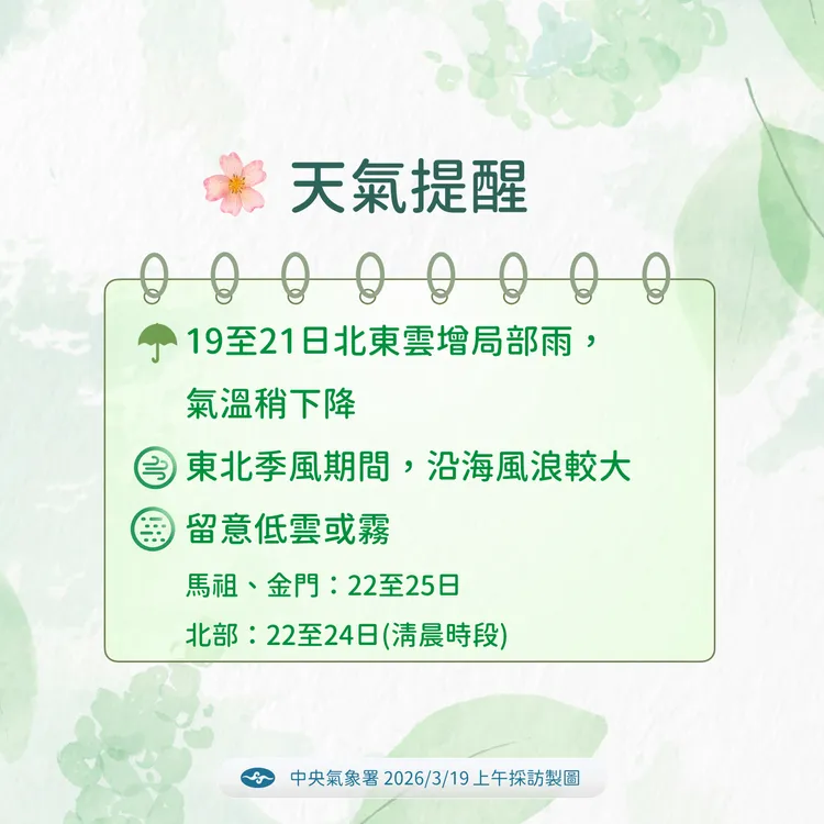 天氣提醒。氣象署提供