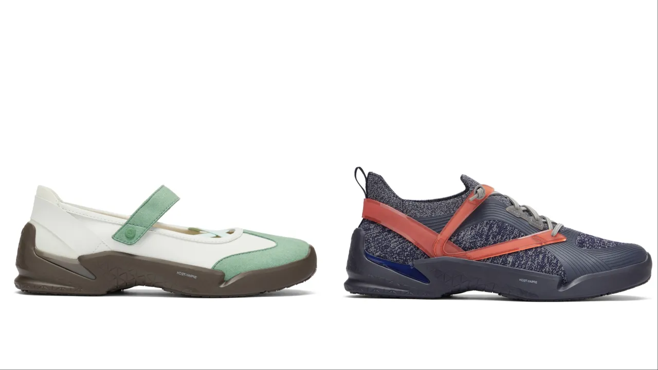 Clarks「Tri Ease輕鬆走」系列織物魔鬼氈瑪莉珍鞋（左）、織物透氣面料休閒鞋（右），各6580元。品牌提供