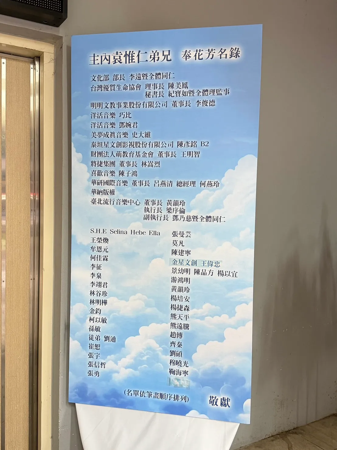 星友奉花芳名錄。彭欣偉攝